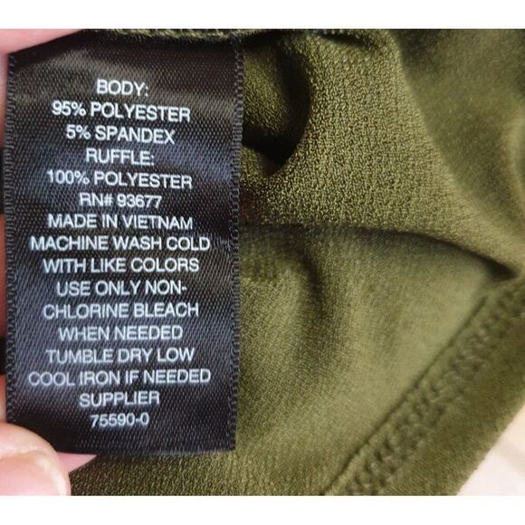Worthington Womens Cold Shoulder Yop S Olive Green Ruffle Cottagecore Festive - Picture 9 of 10